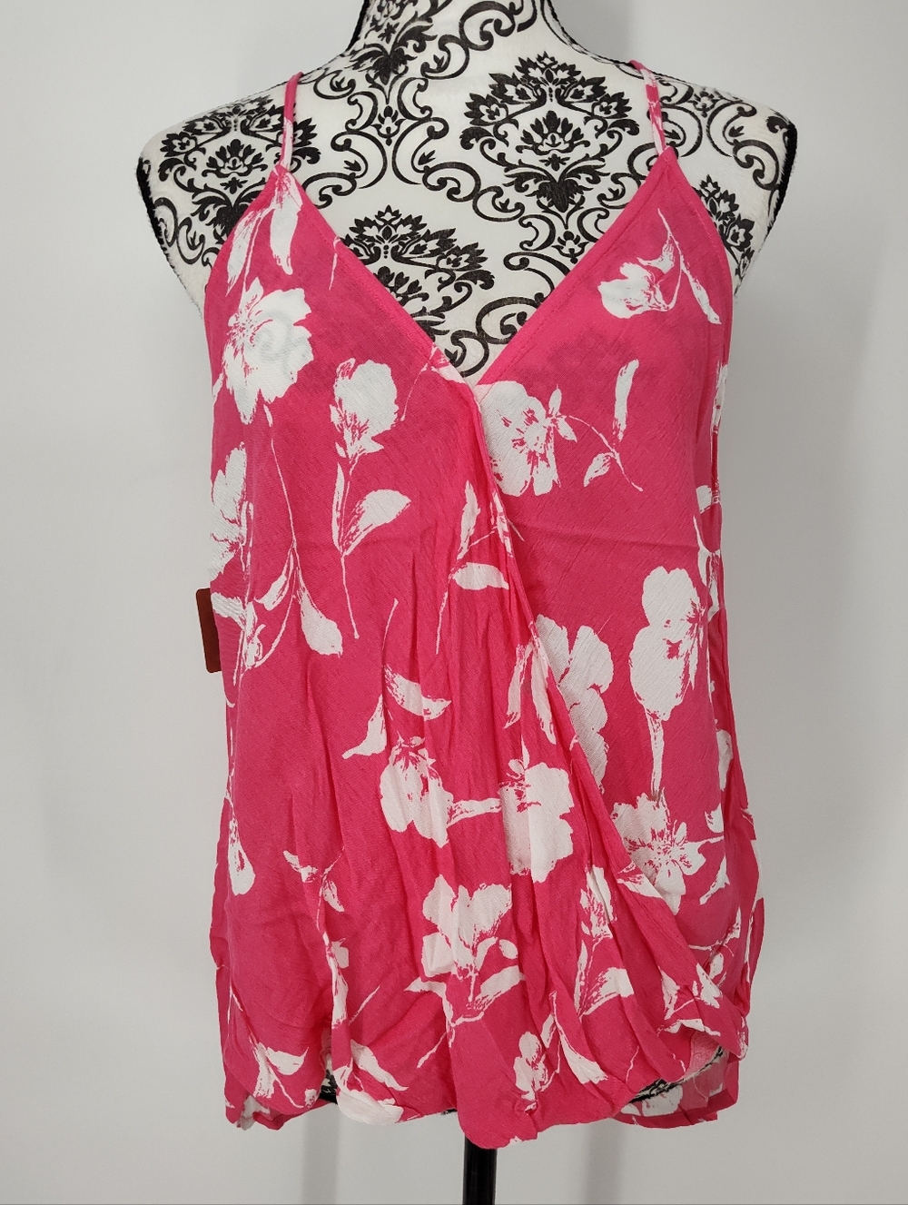 Staccato Pink and White Floral Wrap High Low Tank Top Women's Medium